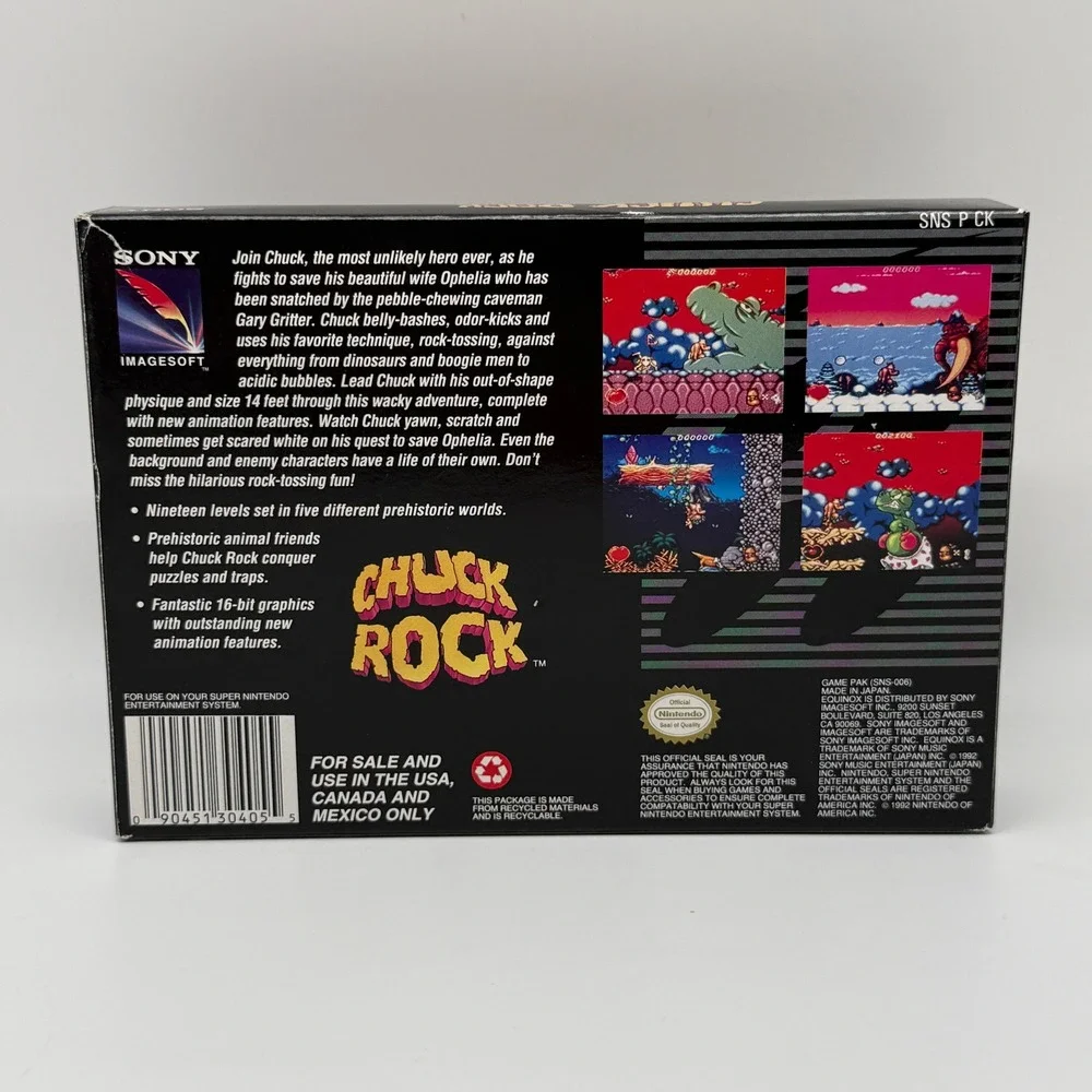 Chuck Rock for the Super Nintendo (SNES) Complete in box (CIB) TESTED